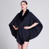 Women Cape Faux Fur Shawl Wrap Poncho with Faux Fur Trim Female Winter Knitted Front Cardigan Shawls Sleeveless Cardigan Cloak Coat for Party