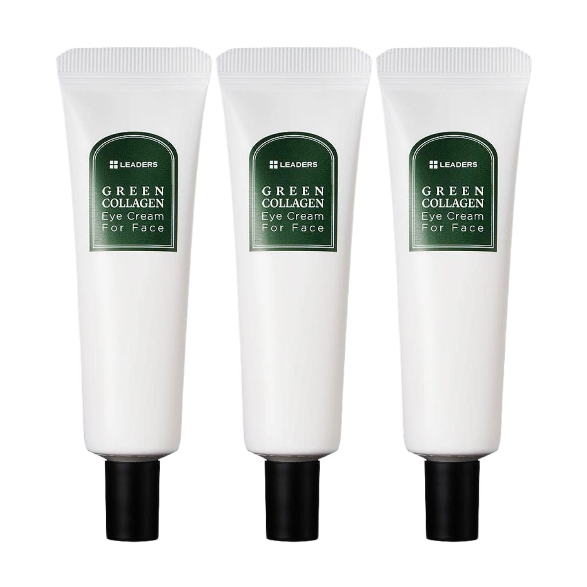 LEADERS Crème Contour des Yeux Intensive au Collagène Vert pour Visage Trio Fermeté Hydratation 30ml x 3
