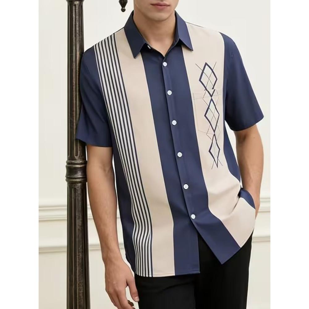 

Men s Minimalist Lines 3D Print Shirt Button Up Shirt Casual Shirt Summer Shirt Short Sleeve Daily Vacation Clothing 8XL Темно-синій