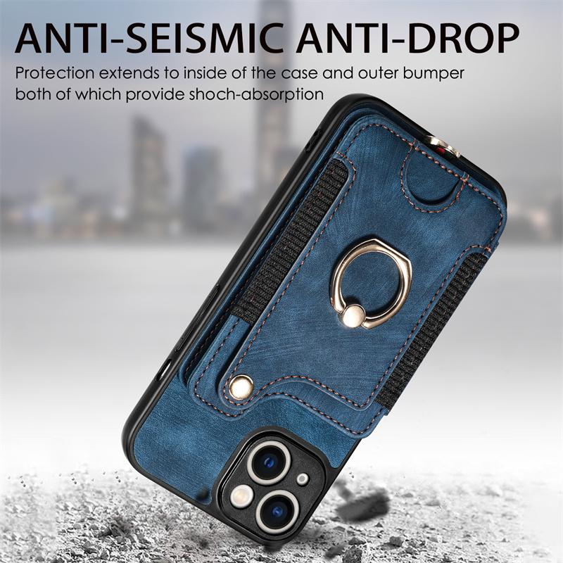 Luxury Retro PU Leather Phone Case With Magnetic Wallet Card Slot Ring Holder Phone Cover for iPhone 15 14 13 Pro Max
