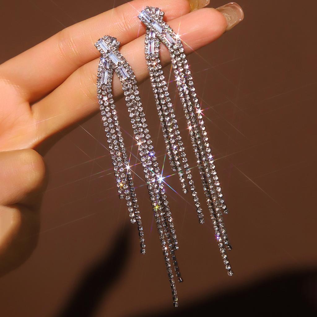 2PC Women's Fashion Geometric Tassel Earrings Zircon Accessories Simple Cross Design Earrings -1211