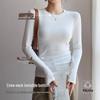 Women's Ribbed Knit Fleece-Lined Round Neck Long Sleeve Base Layer T-Shirt