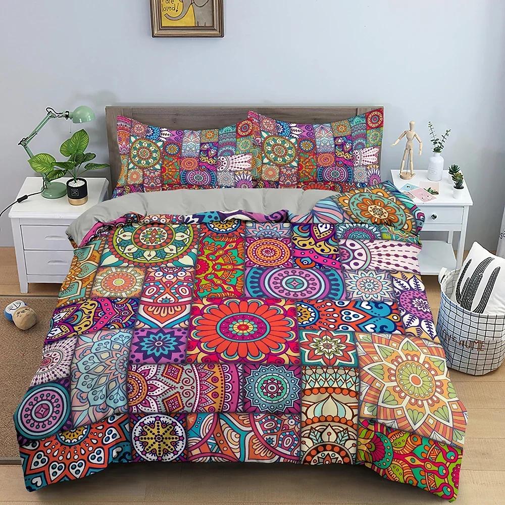 3D Mandala Floral Pattern Comfortable Duvet Quilt Cover Pillowcase Bedding Set Children Bedroom Decoration Home Textile