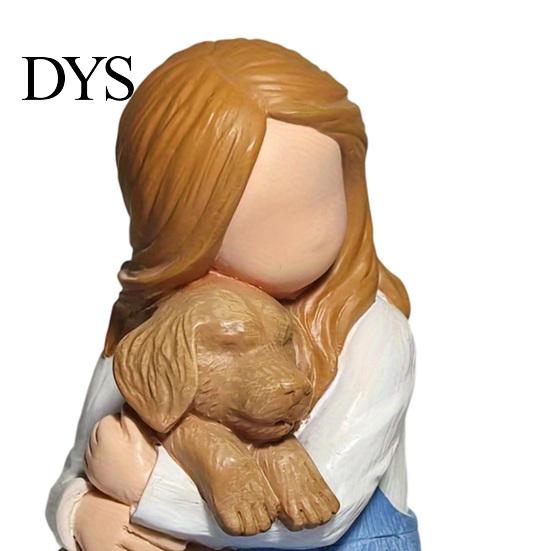 Unique Birthday Gifts for Her Faceless Girl Hugging Puppy Figurine, Miniature Resin Statue, Cute Desktop Sculpture Ornament Figurines Windowsill Home