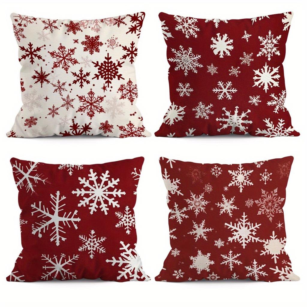 White Pattern On Red Background and Red Pattern On White Background, Christmas Snowflake Pattern Pillowcase 2d Flat Printing