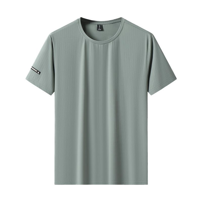 Ice Silk Short Sleeved T-shirt for Men's Summer Running, Breathable Fitness, Quick Drying, Short Sleeved, Round Neck