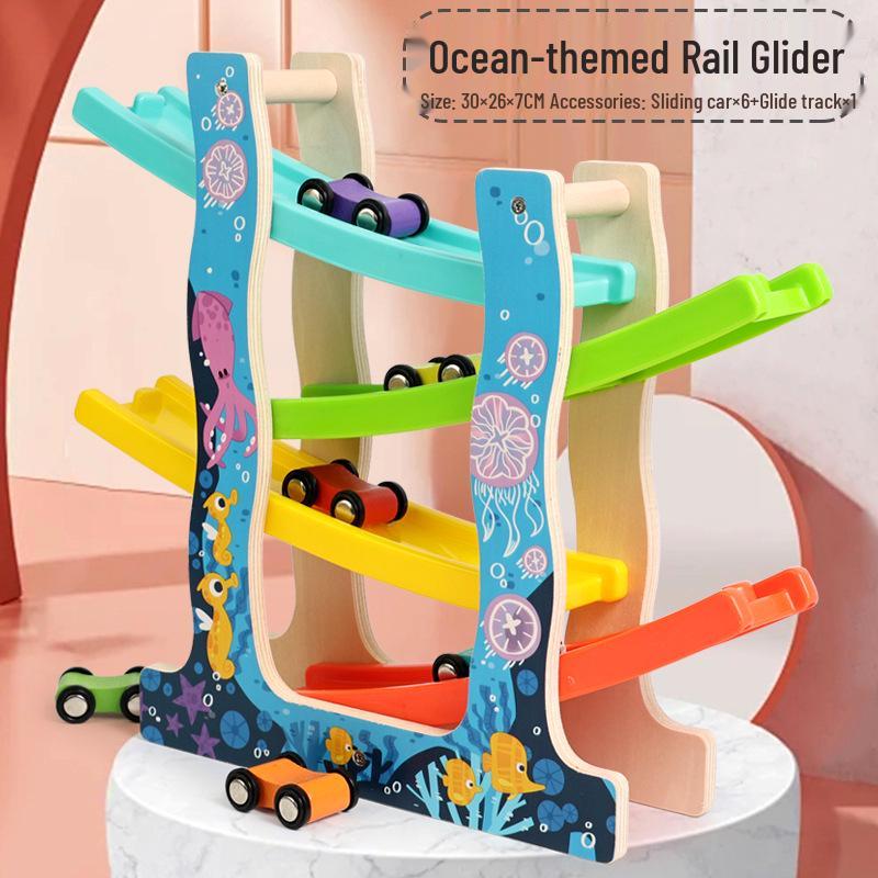Children s Farm-Themed Wooden Multi-Layer Racing Car Track Educational Toy