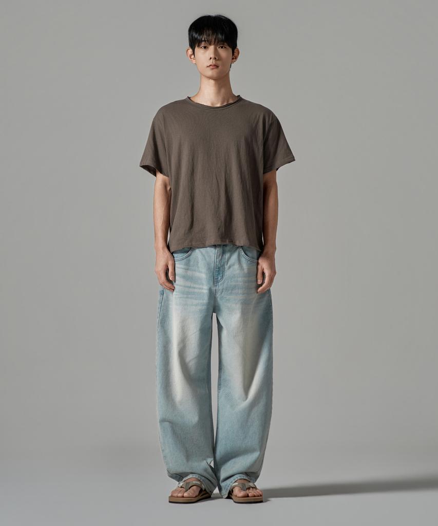 WAAR M1087 Cutoff Round Short Sleeve T-Shirt_Brown