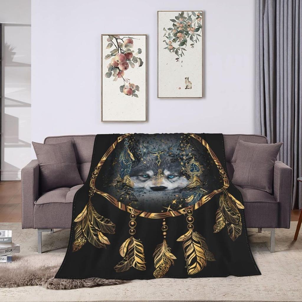 Wolf Dream Catcher Throw Blanket Soft Cozy Plush Warm Fleece Blanket For Sofa Couch Bed 80"X60"