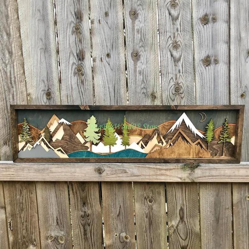 24TE Decorazione Artistica da Parete in Legno Fatta a Mano Tema Montagna Immagine Paesaggio 3D