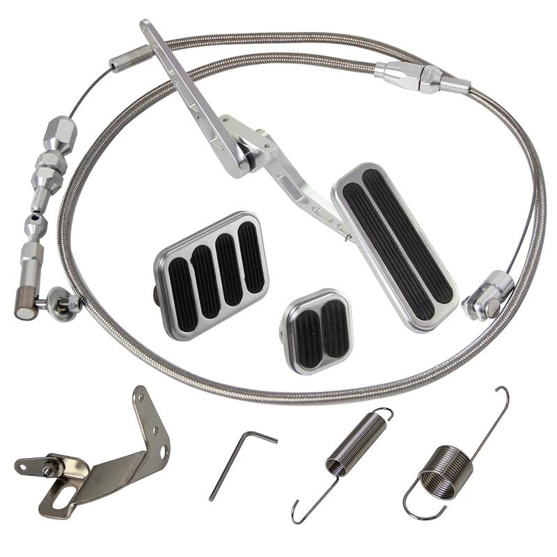 Gas Pedal w/Brake +Clutch Pad & 24"/36'' Throttle Cable Bracket Spring Kit XL Series Billet Aluminum Non-Slip Black/Silver