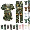 Women's V-Neck Short Sleeve Christmas Print Scrub Set with Pockets Two Piece Caregiver Work Uniform