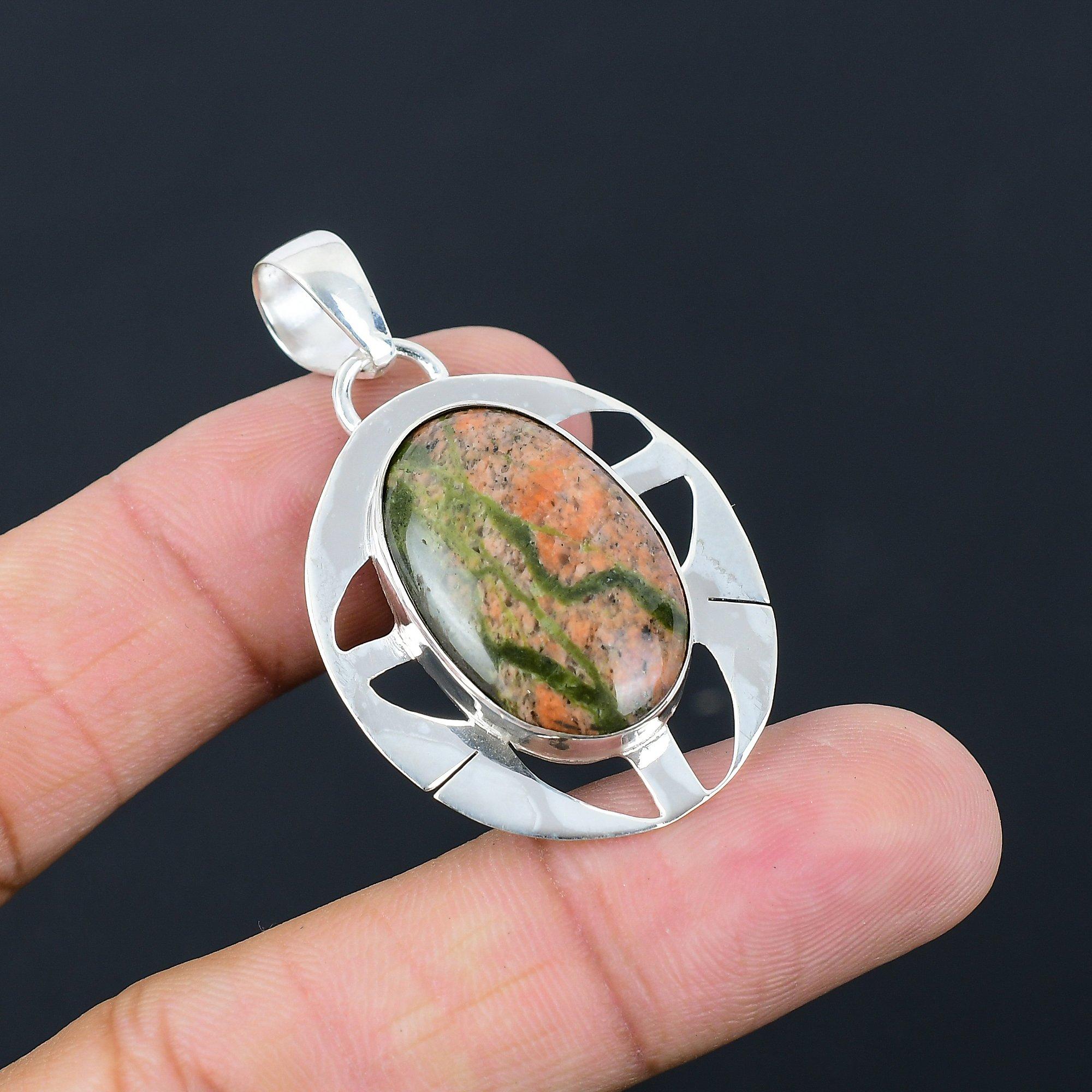 Easter Deal 925 Sterling Silver Heart Chakra Unakite Stone Sister Ethnic Pendant