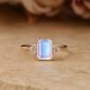 Emerald Cut Moonstone Ring for Women | Rose Gold Plated 925 Sterling Silver Ring with Cubic Zirconia | Wedding, Engagement, Anniversary Gift