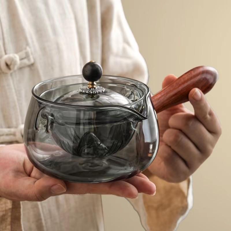 High Borosilicate Transparent Glass Xiaoyao Teapot Rotary Teapot Ink Color Home Living Room with Guest Side Teapot