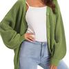 Women's V-Neck Lantern Sleeve Knitted Cardigan Sweater Coat - Single-Breasted Lazy Style