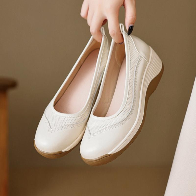 Vintage Light Luxury Thick-soled Loafers Women's Real Leather Round-toe Single Shoes Autumn Casual High-heeled Leather Shoes