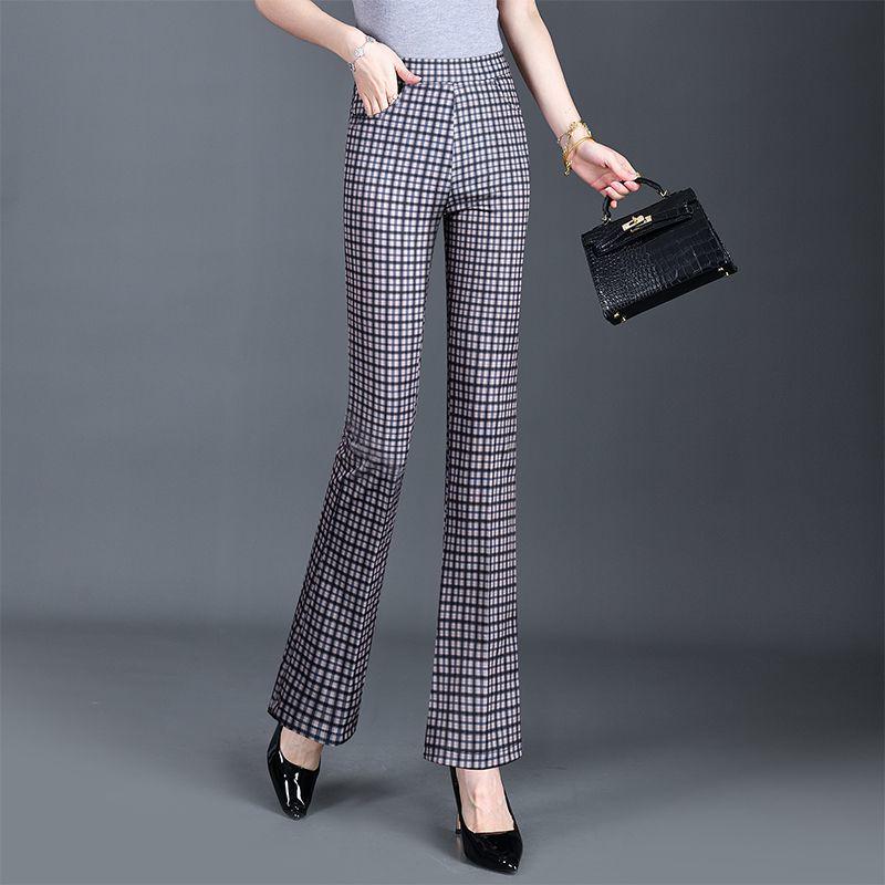 2025 Slim-Fit Stretchy Women's Plaid Micro-Flare Pants - Versatile Summer Fashion