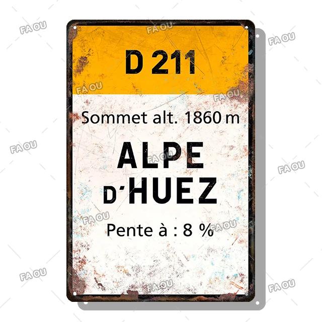 

Alpe d Huez Mont Ventoux Col du Galibier Col du Télégraphe Tour de Francia Vintage Style Bicycle Tin Sign Gift for Cyclist 30x40cm(11.8x15.7inch)