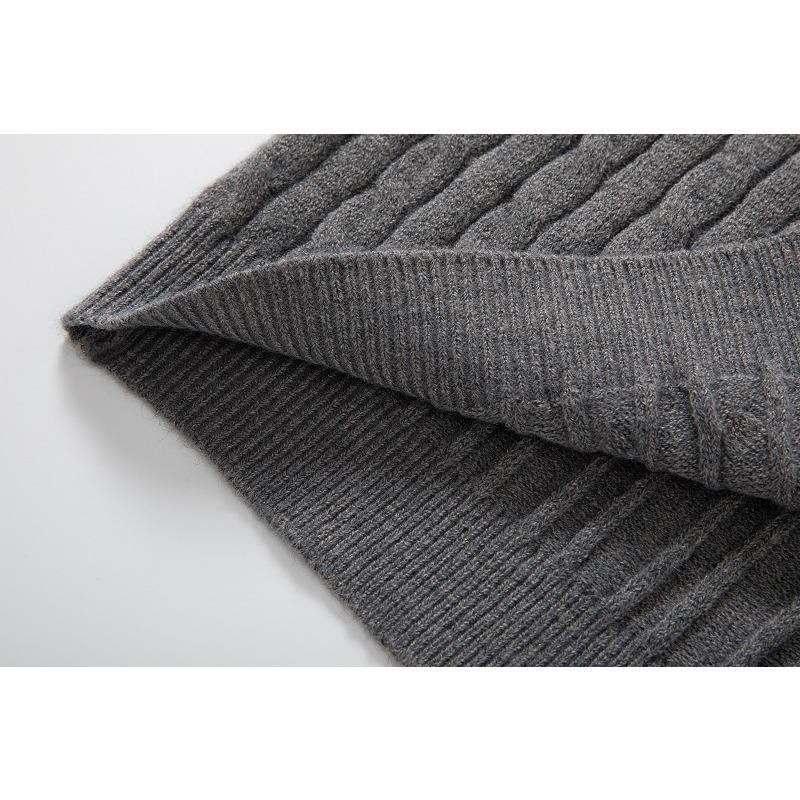 British Style Half Zip Stand Collar Mens Twisted Thick Knit Sweater
