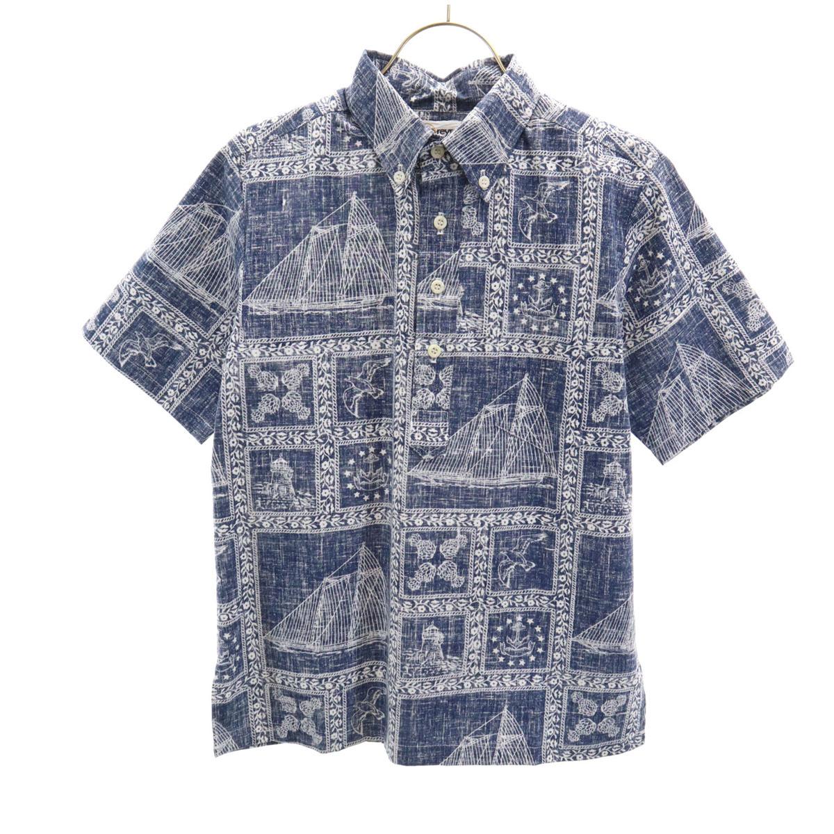 

reyn spooner 70-е 80-е Винтажная рубашка с коротким рукавом на половину пуговиц 14 Детская Б/У