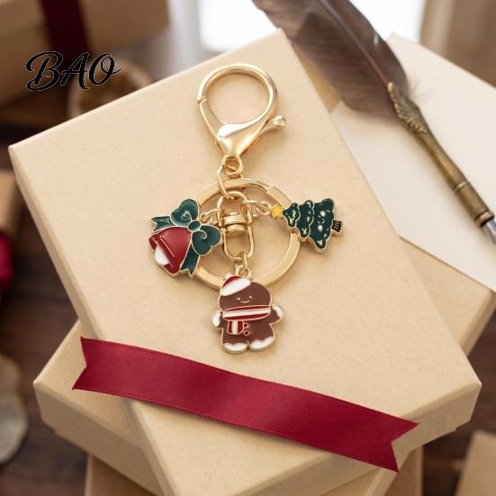 Alloy Key Holder Christmas Santa Tree Snowman Keychain, Golden Plated Zinc Women Decorative Keychain Handbags Accessory with Lobster Clasp Pendant
