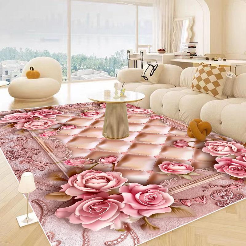 European Luxury Floral Carpet Living Room Large Area Rug Non-slip Coffee Table Mat Washable Bedroom Decoration Rug Customizable