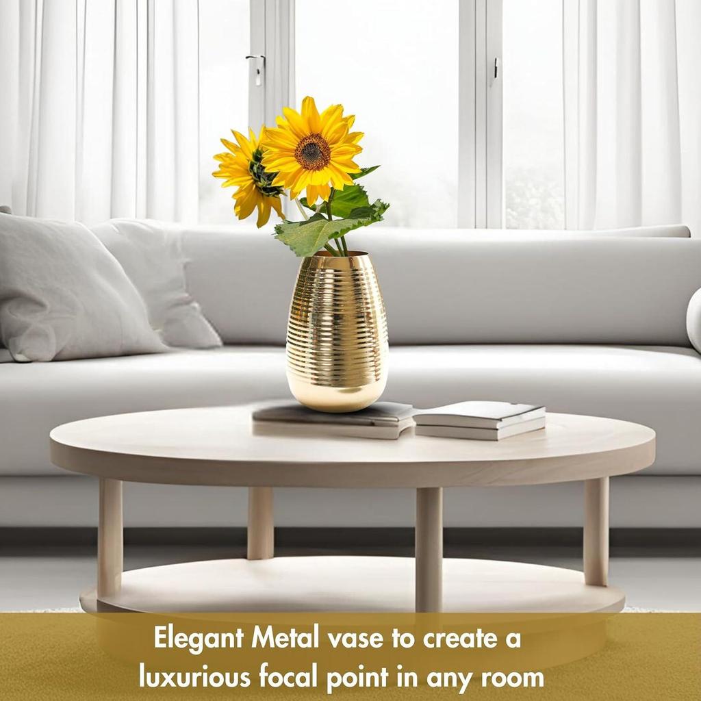 Ovaler Metall-Blumenvasen für Heimdekoration, Gerippte Vase für Bürotischdekorationen, Moderne Vase, Geschenk