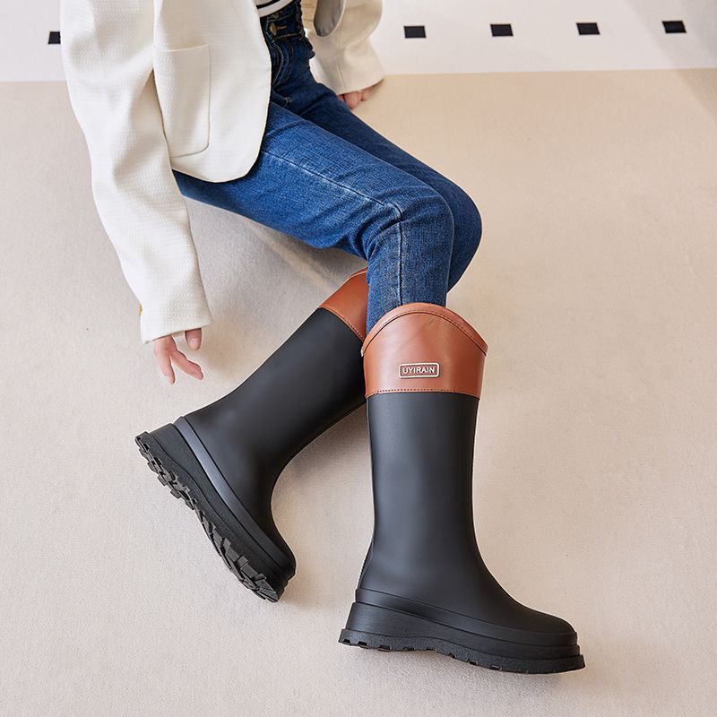 Damen Kniehohe Wasserdichte Regenstiefel Schwerlast Rutschfest Dicke Sohle Arbeits- & Küchen Wasserdichte Schuhe Große Größe