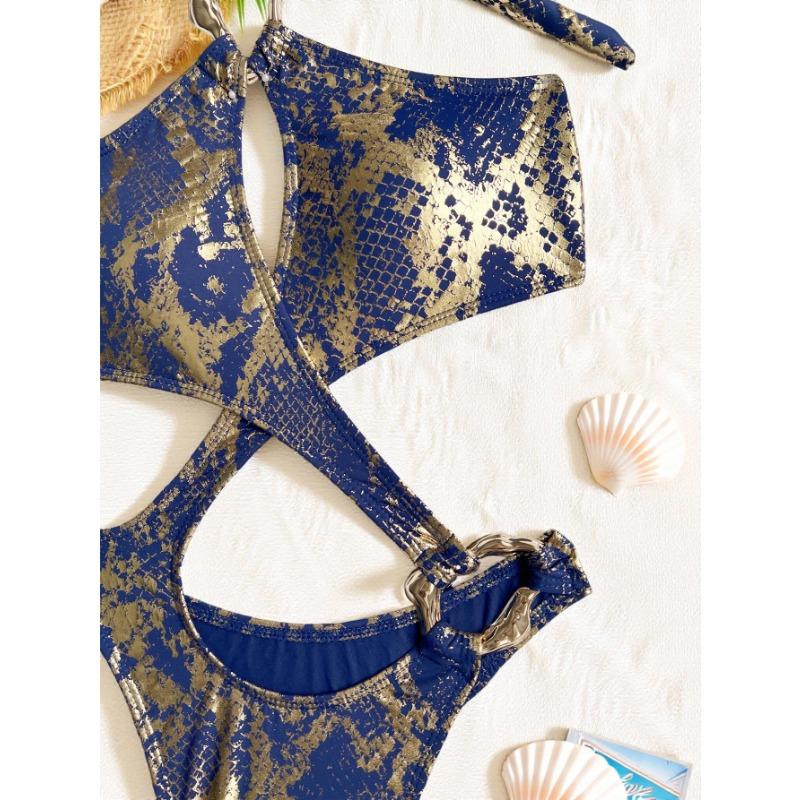 Damen Einfarbig Rückenfrei Kreuz One-Piece Badeanzug