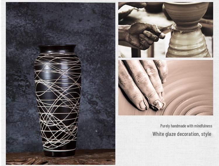 Modern Minimalist Chinese Pottery Vase for Floor Standing Dried Flower Arrangements