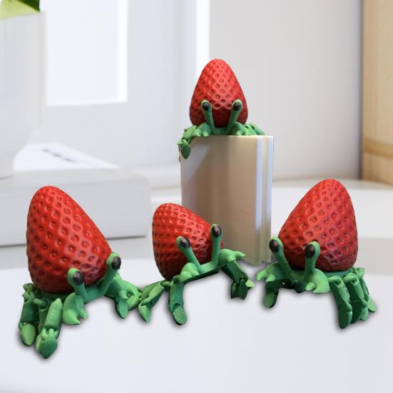 3D Printed Strawberry Crab Figurine Movable Joints Hermit Crab Figure Articulated Animal