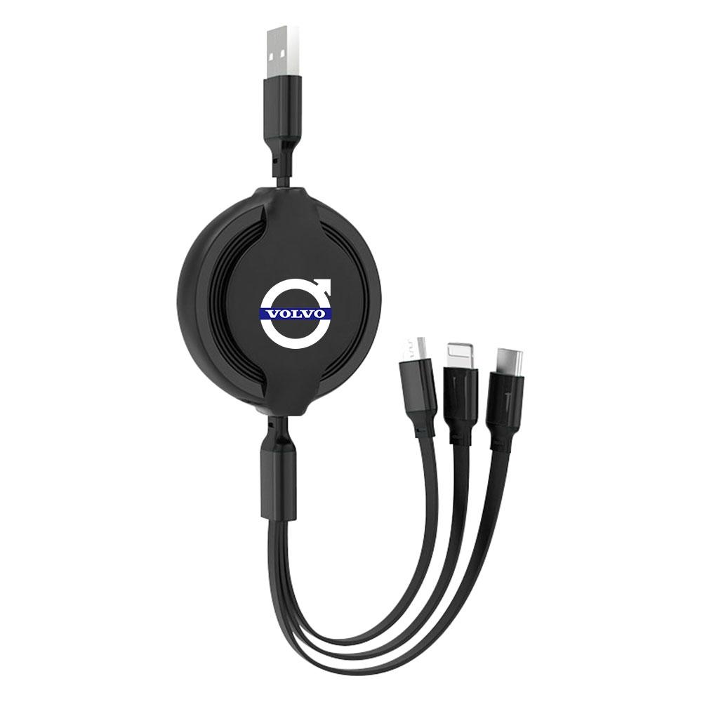 Retractable 3 in1 Data Cable Car Charging Cable Applicable to Apple type-c Android phone For Volvo Rdesign AWD V60 S60 XC60 XC90
