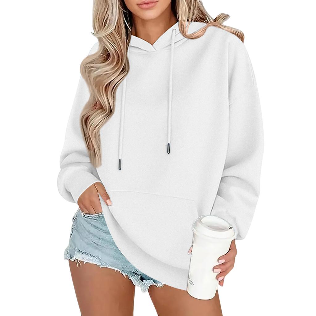 Women's Fashion Oversized Drop-Shoulder Long-Sleeved Sweatshirt Solid-Colour Hooded Sweatshirt