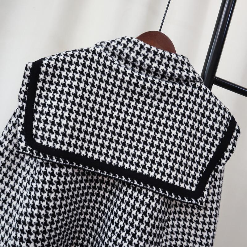 Navy Collar Thousand Bird Grid Knitted Double-sided Tweed Cloak Coat Women's Autumn and Winter New High-end Sweater Jacket
