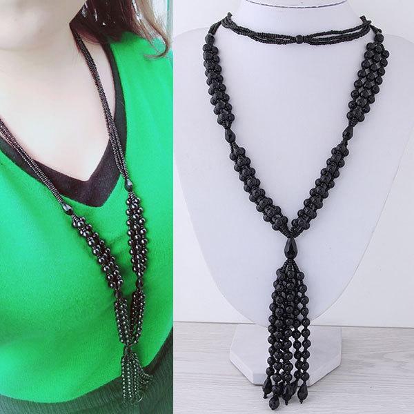 European Style Pearl & Rice Bead Tassel Long Necklace/Sweater Chain