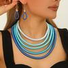 Exaggerated Multi-Layer Wound Necklace Earrings Set African Women Statement Collar Choker Vintage Bohemian Accessories
