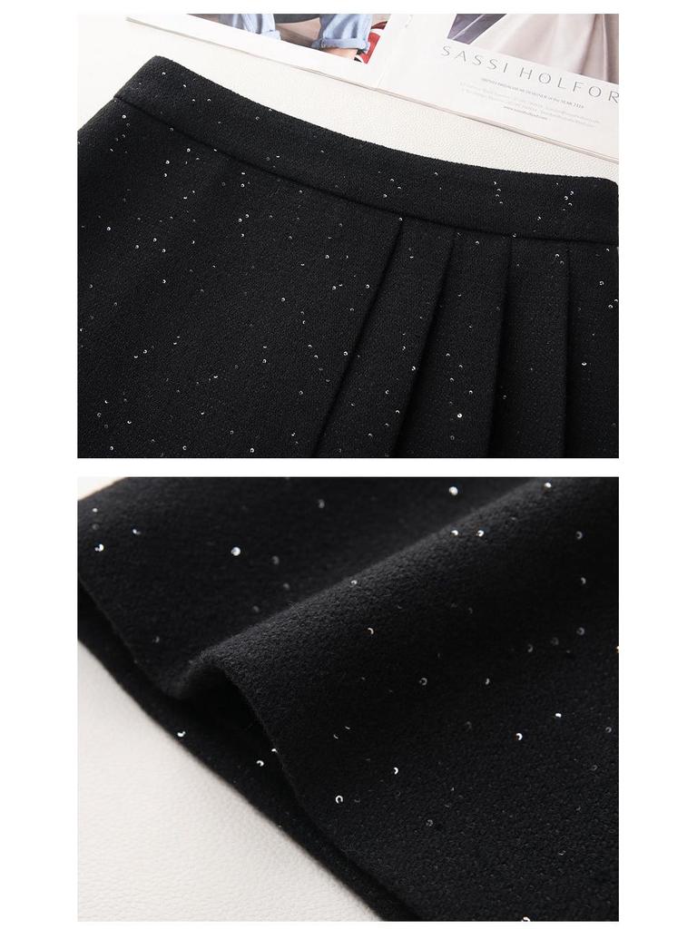 Autumn 2025 Women's High Waist Woolen Midi A-line Bodycon Pleated Skirt