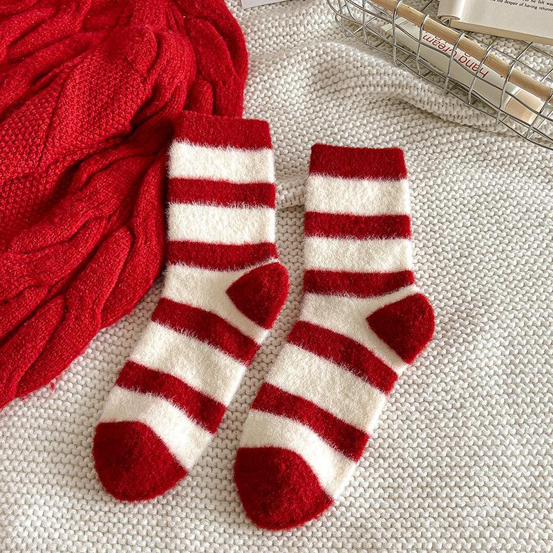 

Красные носки из австралийской шерсти для женщин на осень и зиму, толстые теплые сапоги до середины икры, носки для пола и плюшевые послеродовые носки 1 pair