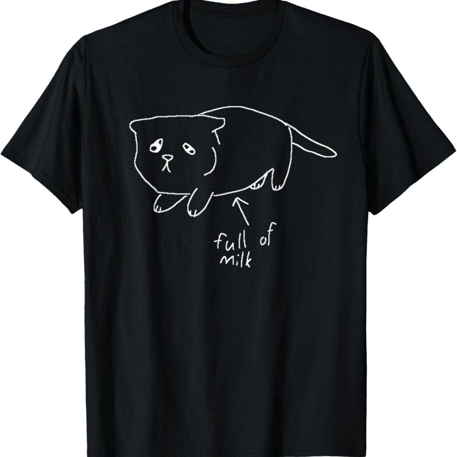 

Full Of Milk Cat Meme T-Shirt for Men Women S чёрный
