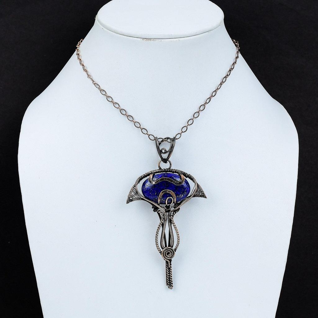 Lapis Lazuli Pendant Copper Wire Wrapped Pendant Handmade Lapis Lazuli Jewelry Natural Gemstone Pendant Gift For Women Unique Copper Jewelry