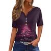 Women's T Shirt Christmas Print Button Short Sleeve Daily Weekend Fashion Basic V- Neck Regular Top