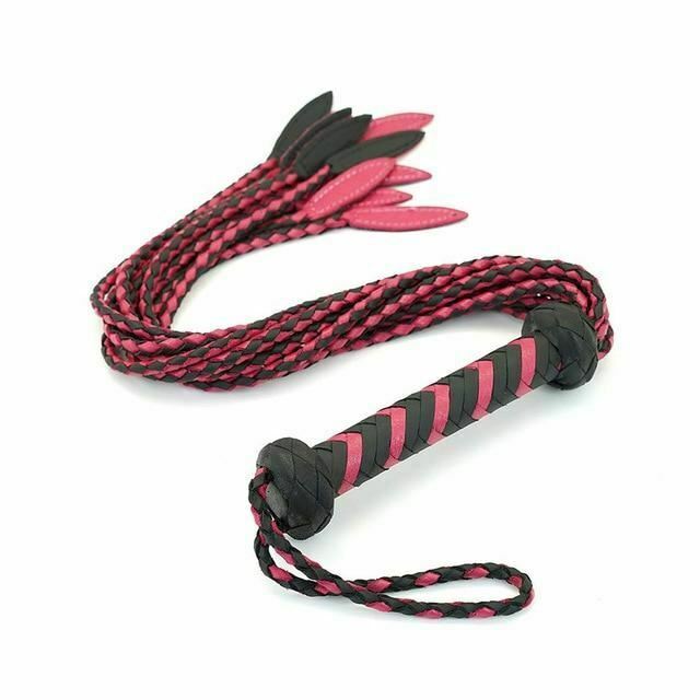 60Cm Black Red Brown Leather Flogger Braided Handle Tails Spanking Whip  Floggers