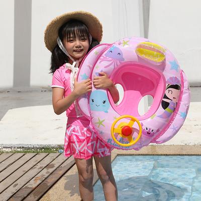 Cute Cartoon Inflatable Infant Pool Float Baby Swimming Ring with Steering Wheel Water Seat Lifebuoy Beach Toys