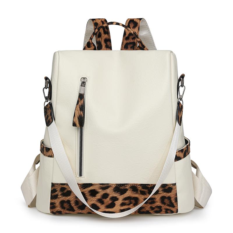 Women's Large Capacity Travel Backpack Retro Leopard Print Backpack Multifunctional Shoulder Bag