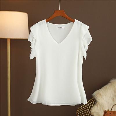 New Summer Fashion Trend Casual Loose Simple V-neck Panel Ruffle Sleeve Solid Versatile Oversized Women's Shirt