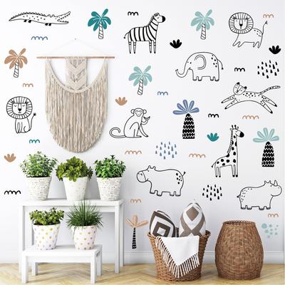 Line Animal Wall Stickers Jungle Kindergarten Children's Room Living Room Decoration PVC Self-adhesive Creative Children's Wall Stickers