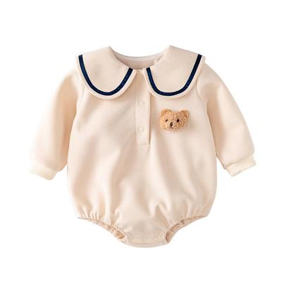 Baby Clothes Spring Autumn Clothes Long Sleeve Bodysuit Boys Girls Newborn Baby Maternity Preparation Gift Sailor Style Plain Bear Pattern Beige 9M