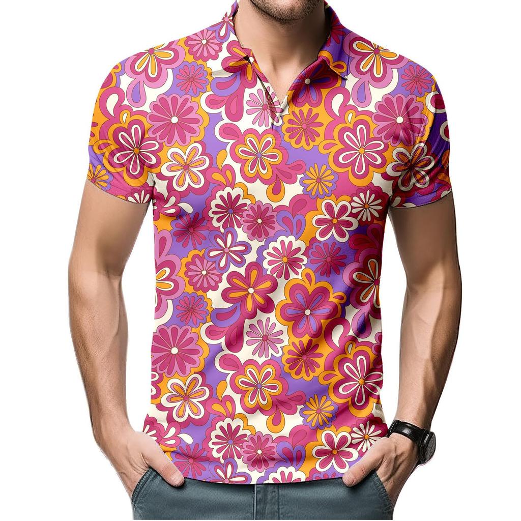 Tropical Bird & Leaf Print Short Sleeve Polo, Stylish Casual Summer Top