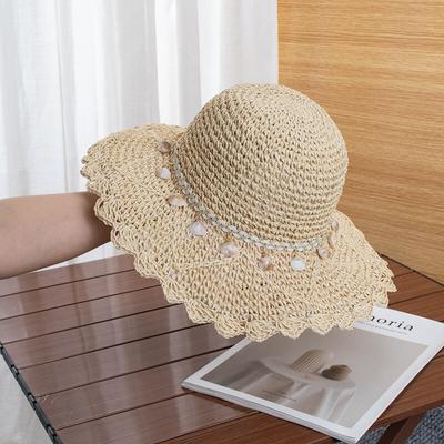 Wide Brim Straw Sun Hat Women Handwoven Paper Grass Beach Adjustable Foldable UV Protection Fall